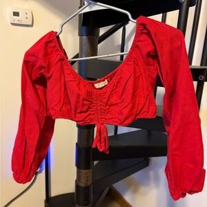 Elegant Red Long Sleeve Crop Top